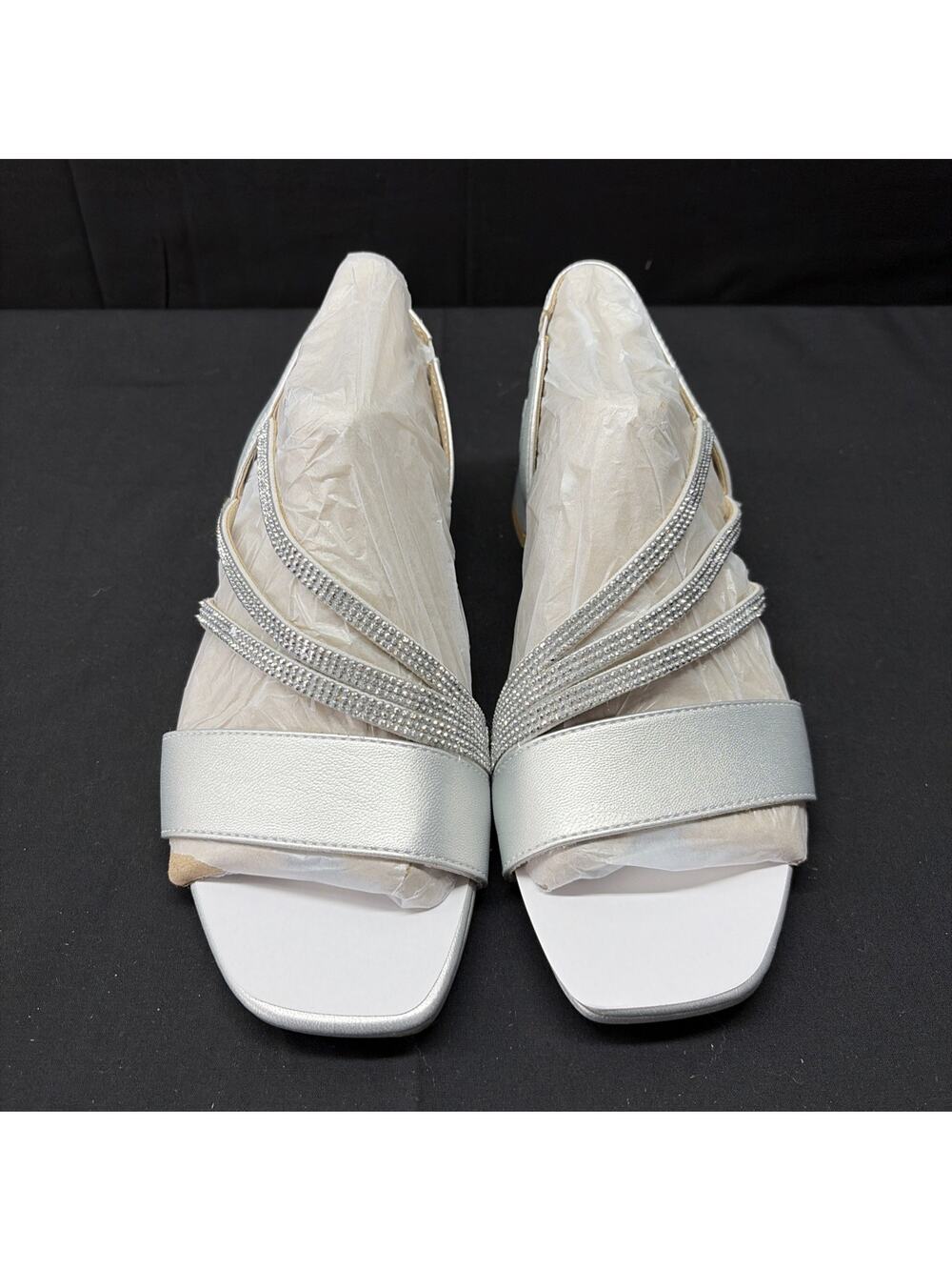 LifeStride Joy Womens Silver Rhinestone Block Heel Dress Sandals Size 6